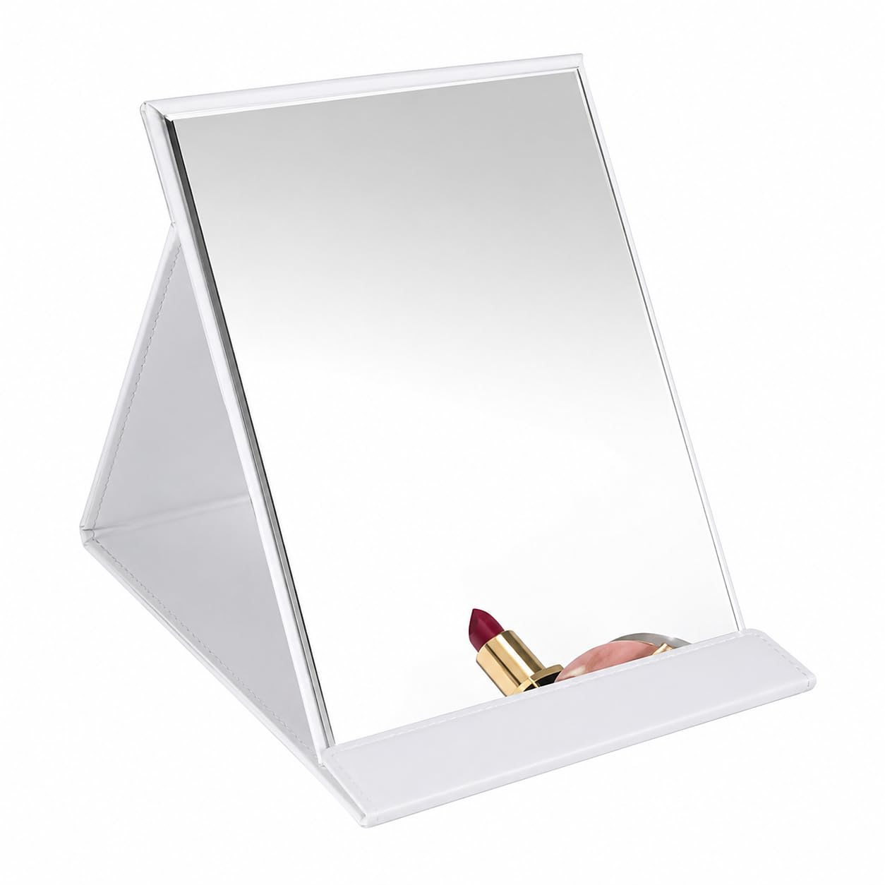 Folding Round Compact Mirror PU Leather Vanity with Stand for Desk, Camping, Travel Personal Tabletop HandMirror Princess Square Makeup-picture-23