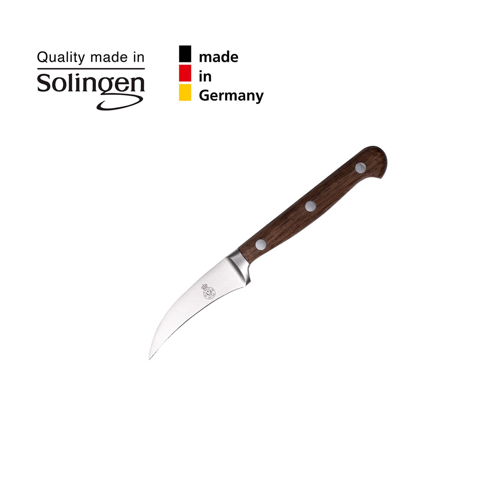 WEITZ Classic Nussbaum Schälmesser 7cm | Gemüsemesser gebogen, rostfreier Edelstahl, Walnuss-Griff, Solingen, Made in Germany