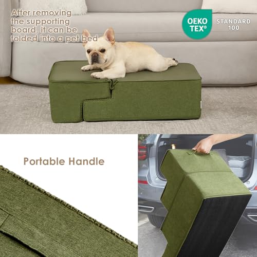 Image of EHEYCIGA Dog Stairs for Bed 18 inch H, 4-Step Dog Steps for High Bed, Pet Steps for Small Dogs and Cats, Non-Slip Balanced Pet Ramp Indoor, Olive Green