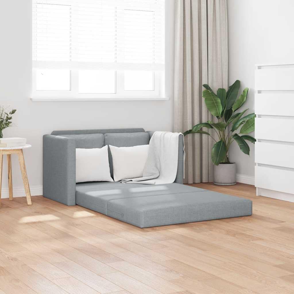 Sofá de suelo con función de dormir, color gris claro, 112 x 174 x 55 cm, tela, sofá cama de 2 plazas, plegable con estructura de metal, convertible en cama de doble suelo, acolchado grueso
