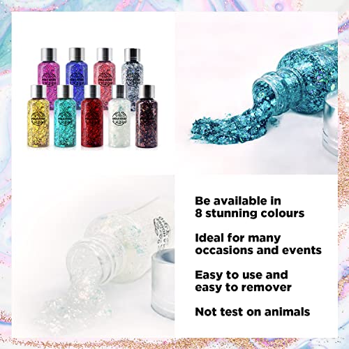 Viola House Liquid Body Glitter Gel Set, 9 Colors Glitter Eyeshadow, Christmas Glitter, Cosmetics Face Hair Nails Makeup Long Lasting Sparkling 9 Pcs Glitter Gel + 1 Brush. #TOP4