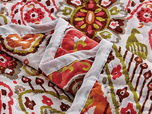 3-Piece Fine Printed (104" X 90") Quilt Set, Bedspread Coverlet King Size Bed Cover (Orange, Green, Multi-Color Medallion) #TOP2