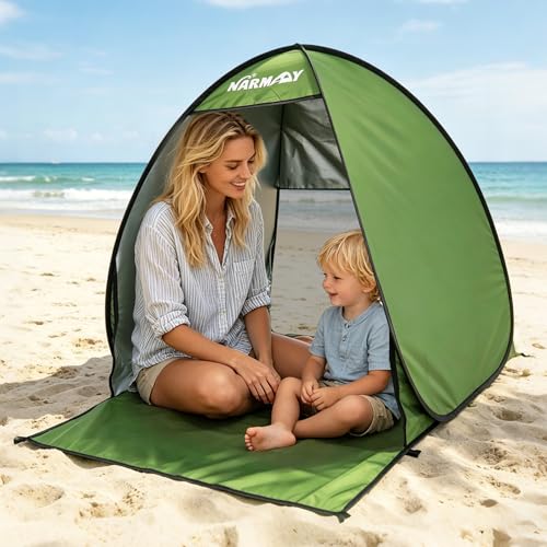 Image of NARMAY Camping Tent, Pop Up Beach Tent, Portable Sun Shelter for 1-2 Person with UPF 50+ UV Protection - Green