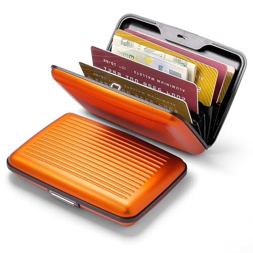 Image of OGON -DESIGNS- Aluminum card holder, RFID protection against fraud and demagnetization, compact wallet, Smart Case STOCKHOLM model (Aluminum Orange, Extra-secure lock)