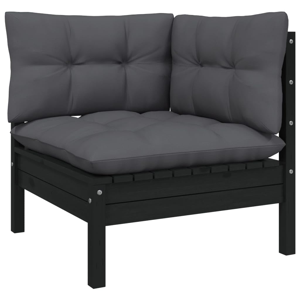 Salon de jardin 3 pièces avec coussins anthracite en pin pour jardin, terrasse, extérieur, balcon