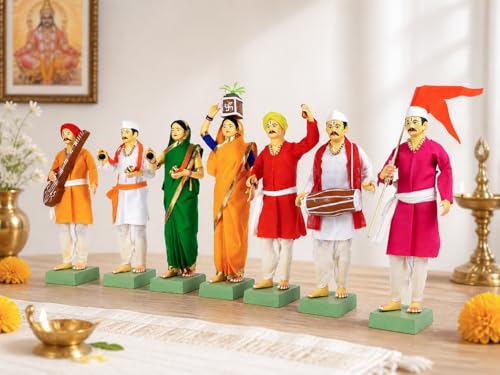 Image of Handmade Terracotta Pandharpur Warkari Set of 7| Traditional 10 Inch Clay Figurines for Mandir Decor, Golu Display and Gifting