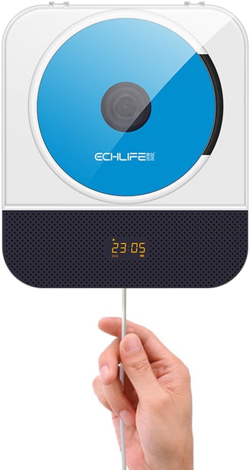 ECHLIFE Latest Portable Wall mounted Bluetooth Hi-Fi DVD Player with 3000mAh Rechargeable Battery, Full Function Remote Control, USB Port, HDMI Output, Protective Cover and On Screen Display – White