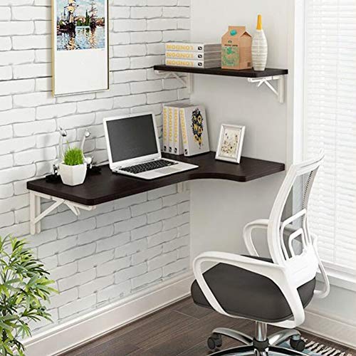 Bureau de table mural rabattable et compact, table pliante murale bois pin noir 80 cm d'angle - 3