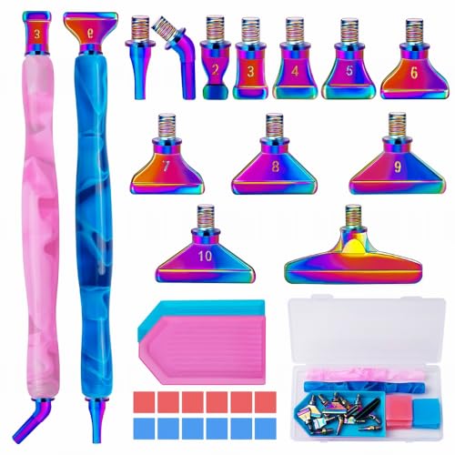 Sttargxing 27 PCS Diamond Painting Pen Kit,12PCS Stainless Steel Tips with 12 Clay, Multi Placer Tips 5D Diamond Painting Accessories, Diamond Painting Pen Replacement for DIY Craft(Colorful)