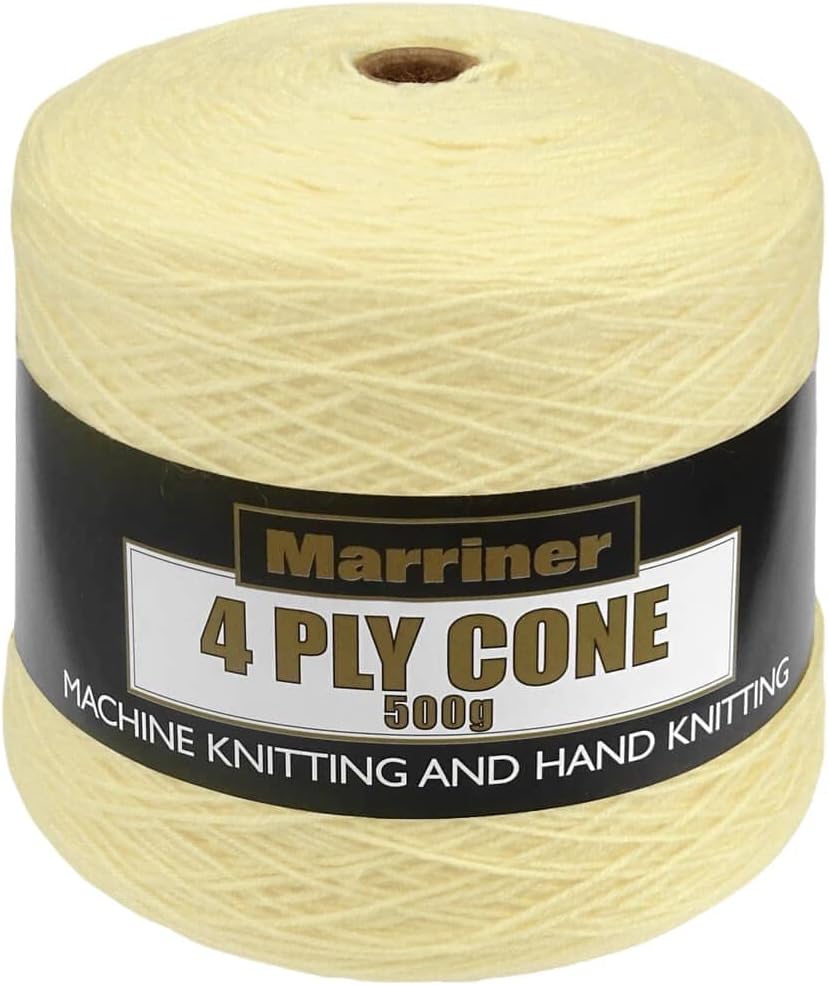 Marriner 4 Ply Cone Yarn with 100% Acrylic for Knitting and Crochet - Vegan Friendly and Hypoallergenic (Lemon 500g Cone)