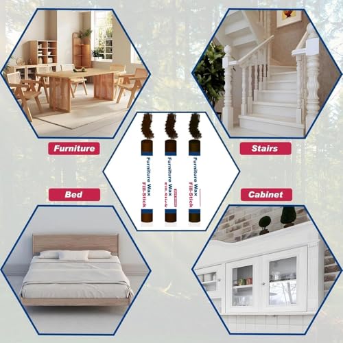 Image of Wood Filler Sticks Kit, 3 Shades of Brown Quick Fix Sticks for Wood Repair, Wax Putty Stick Fill Stisks Repair for Scratches, Crack, Scuffs, Gouge on Cabinets, Tables, and Doors