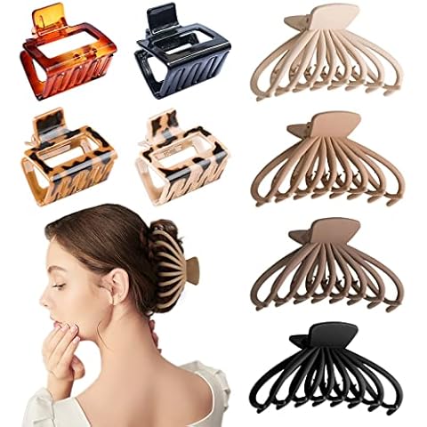 Kavya 8 PCS Hair Clips, 4.92" Large Hair Claw Clips for Thick Hair, Non-Slip Hair Grips, 1.97" Small Square Claw Clips for Women and Girls Fine Hair Cover