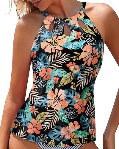 Image of Tempt Me High Neck Tankini Top Backless Bathing Suit for Women Key Hole Swimsuit Swim Top Only