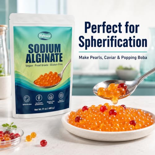 Image of 17 oz Pure Sodium Alginate Powder Food Grade - Thickener & Gelling Agent for Spherification Caviar, Desserts, Meat Products, Dairy Alternatives | Vegan, Gluten-Free, Keto-Friendly, Chefs (17 oz (482 g))