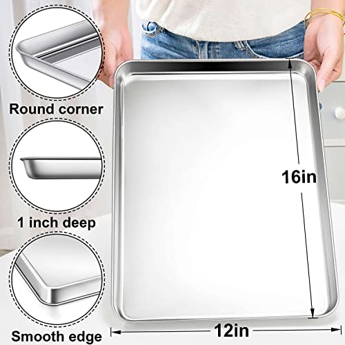 Homikit Baking Pan Cookie Sheet Set Of 2, Stainless Steel Rimmed Half Sheet 16”X 12”, Metal Flat Cooking Tray Pans Great For Oven Baking Toasting, Rust Free & Heavy Duty, Nonstick & Dishwasher Safe #TOP1