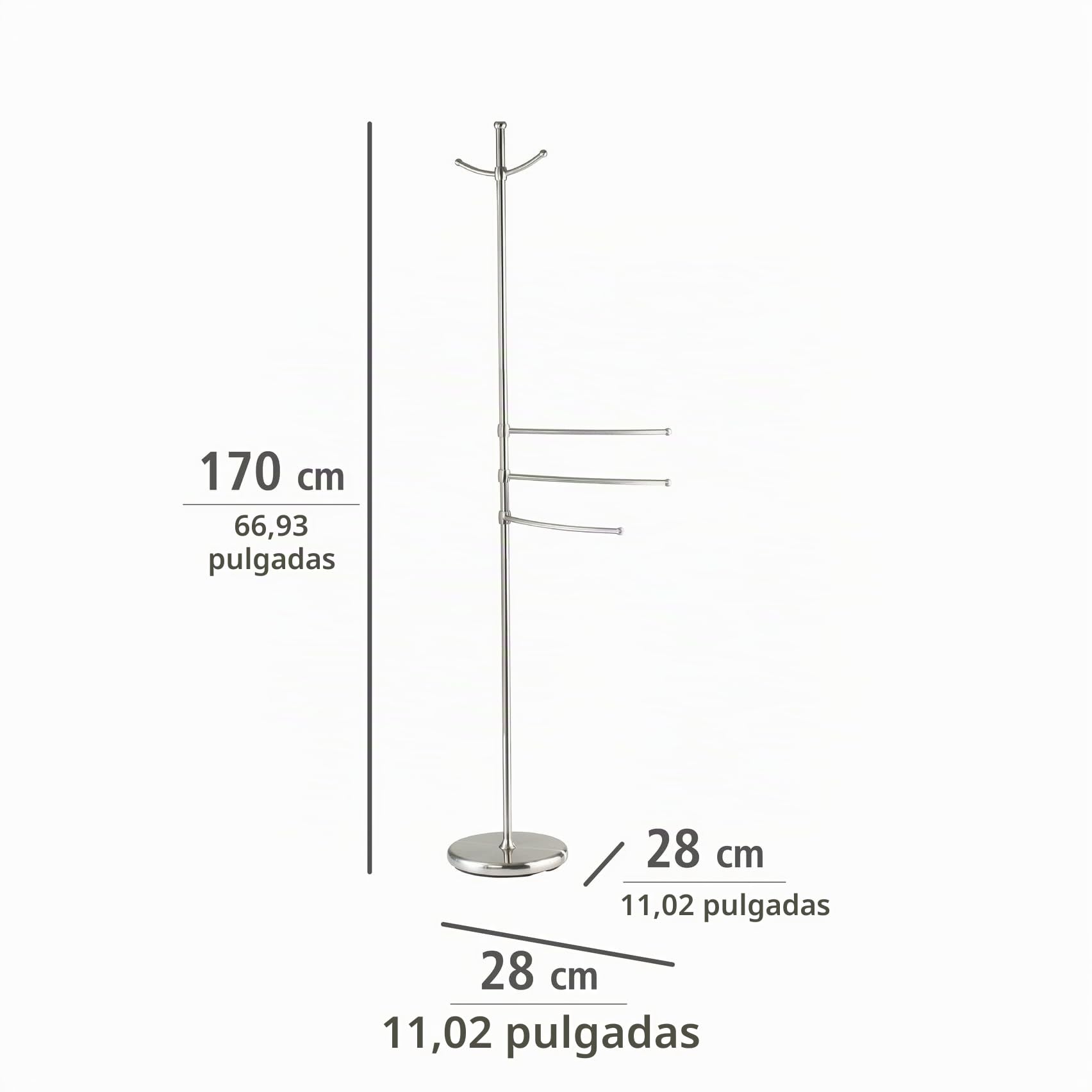 Wenko Toallero y Perchero Adiamo - 3 Brazos Ajustable en Altura, 2 Barras para Colgar, Acero, 28 x 170 x 28 cm, Mate