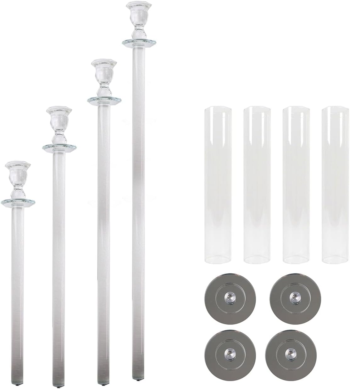 Efavormart Set of 4 Crystal Glass Hurricane Taper Candle Holders, Clear Cylinder Chimney Tubes - Decorative Tall Candle Stands 29", 33", 37", 41"