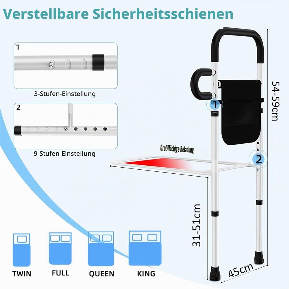 Bett Aufstehhilfe Für Senioren，Aufstehhilfen，Der Ältere Mensch Verwendet Ein Höhenverstellbares Bettseitengitter Mit Aufbewahrungstasche, Das Hilft, Stürze Zu Vermeiden Und Sicher Und Stabil Ist.