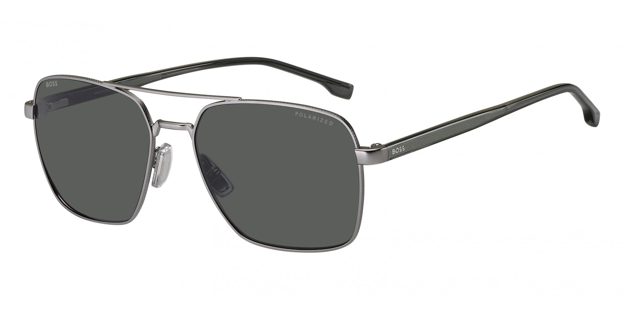 Boss by Hugo Boss Men's   Grey Matte Ruthenium Rectangular Sunglasses 58Mm in Size 17, BrandAlley