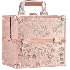 Kosmetikkoffer Schminkkoffer Leer Make up Koffer Alu Beauty Case Abschließbarer Nagelkoffer Multikoffer, Rosegold