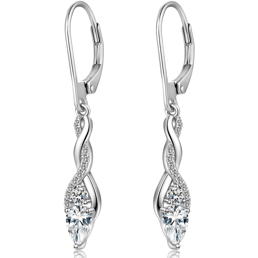 Miaofu 18K Weißgold Plattiert Ohrringe Silber s925 Hängend Damen Simulierter Diamant Hängende Lang Unendlichkeit Infinity Ohrhänger Silber s925 Mit 5AZirkonia Kristall