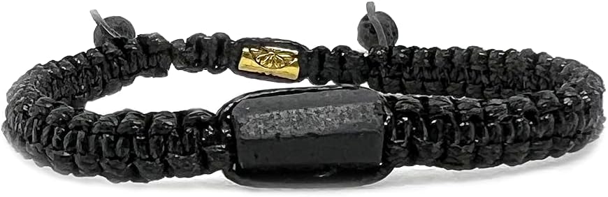 Pulsera de cuerda negra ajustable hecha a mano con piedra natural, turmalina negra, regalos para hombres y mujeres, Nailon, turmalina negra