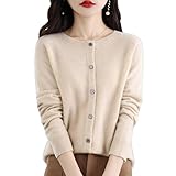 Women's Cashmere Cardigan Sweater,100% Cashmere Button Front Long Sleeve Cardigan-Hand Wash Only (Beige,M)