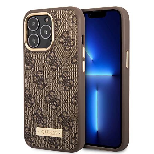 Guess GUHMP14LU4GPRW Hülle für iPhone 14 Pro 6 1 braun/Brown Hard case 4G Logo Plate
