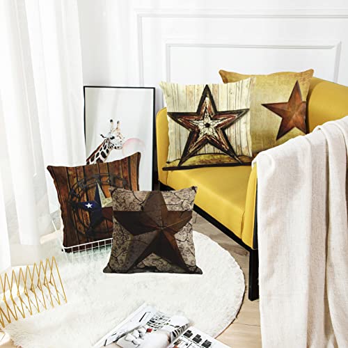 Emvency Set Of 4 Throw Pillow Covers Rustic Country Western Star Barn Wooden Cabin West Primitive Decorative Pillow Cases Home Decor Square 20X20 Inches Pillowcases #TOP1