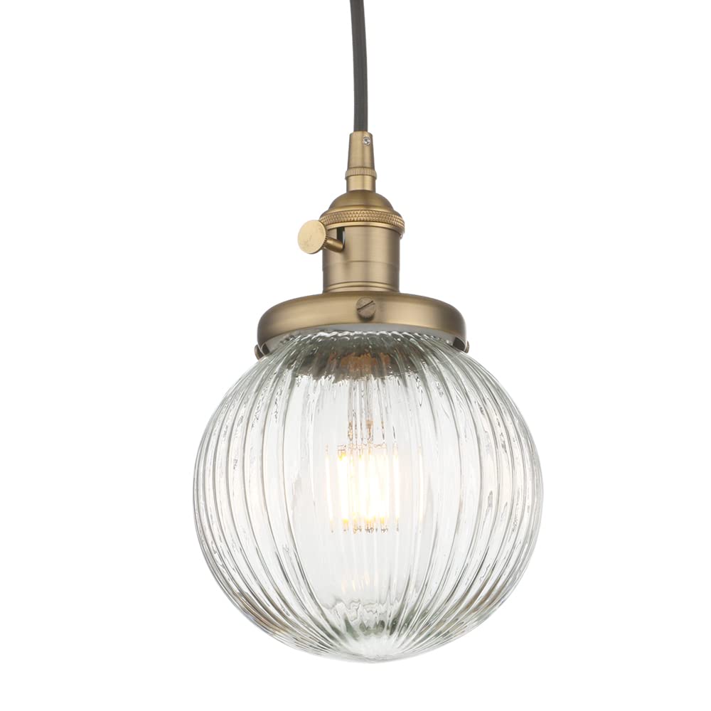 Yosoan Industrial Glass Pendant Light Fitting, Ribbed Ball Hanging Ceiling Light for Kitchen Island,Dining Room,Bedroom,Lving Room (Antique) [Energy Class A]