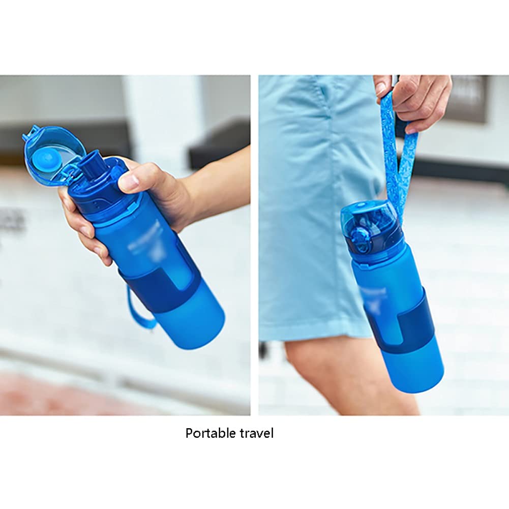 Bouteille de sport Bouteille de sport Bouteilles en silicone pliables Bouteille d'eau pliable Légère pour voyage Randonnée Sports Camping Bouteilles d'eau (Couleur : Vert) (Bleu)