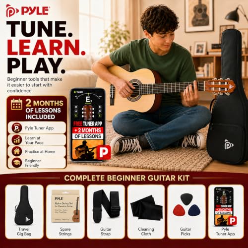 Image of Pyle 30-Inch Beginner Acoustic Guitar Kit, 1 /4 Size Junior Classical Nylon String Guitar for Kids and Adults, Includes Gig Bag, Strap, Spare Strings, Picks, Cleaning Cloth, Natural Ash, Gloss