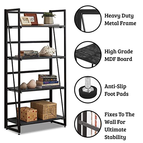 Halter 4-Tier Industrial Bookshelf Standing Shelving Unit Folding Book Shelf Organizer Wood Bookshelf Shelves For Living Room Office Or Bedroom 2 Pack Black #TOP4