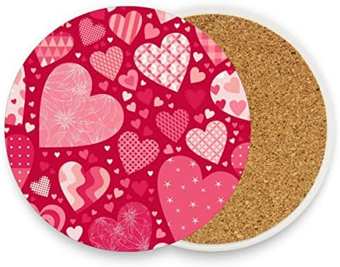 Happy Valentines Love Heart Drink Coaster with Cork Base,Pink Rou...