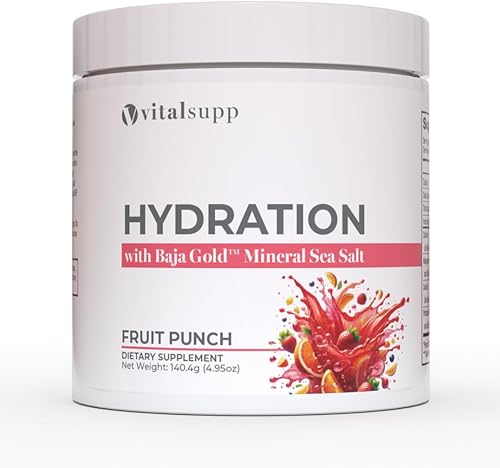 Vital Supp - Polvo de electrolitos  Cero azúcar, bajo en sodio, Keto, para labios secos agrietados, hecho con sal Baja Gold, sabor natural, 45