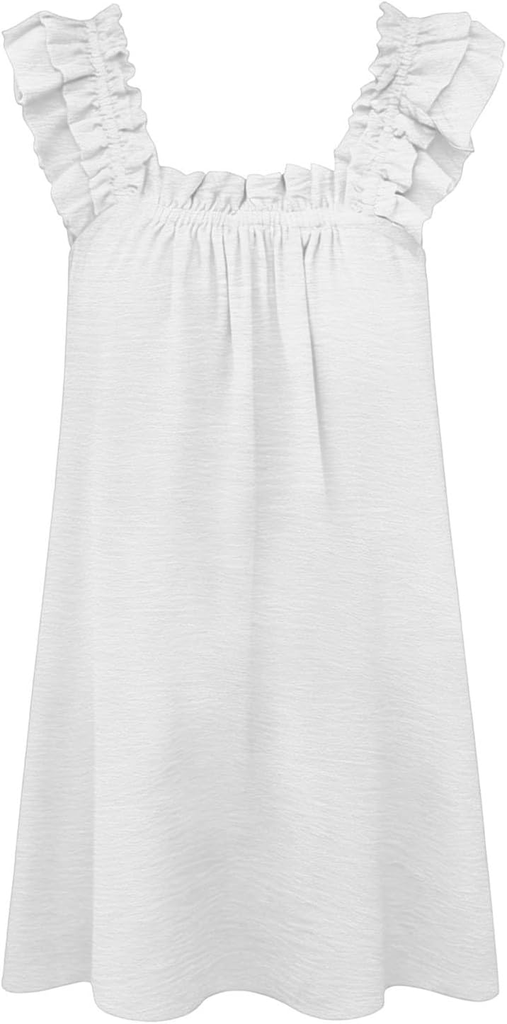Mini Dresses for Women Ruffle Square Neck Sleeveless Tank Dress Summer Casual Sundress for Beach,Travel & Vacation