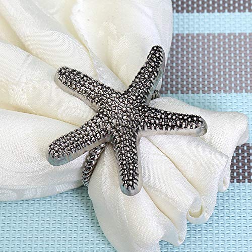 Joyindecor Starfish Nautical Napkin Rings - Set of 6 Vintage Ocean Coastal Napkin Holders for Wedding Party, Rustic Beach Table Decor (Black) (Starfish)