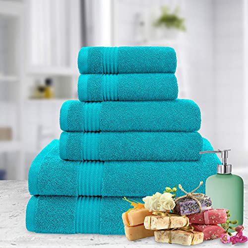 Image of American Veteran Towel, 6 Piece Towel Set for Bathroom, 100% Cotton Turkish Bathroom Towels, 2 Bath Towels 2 Hand Towels 2 Washcloths, Aqua Blue