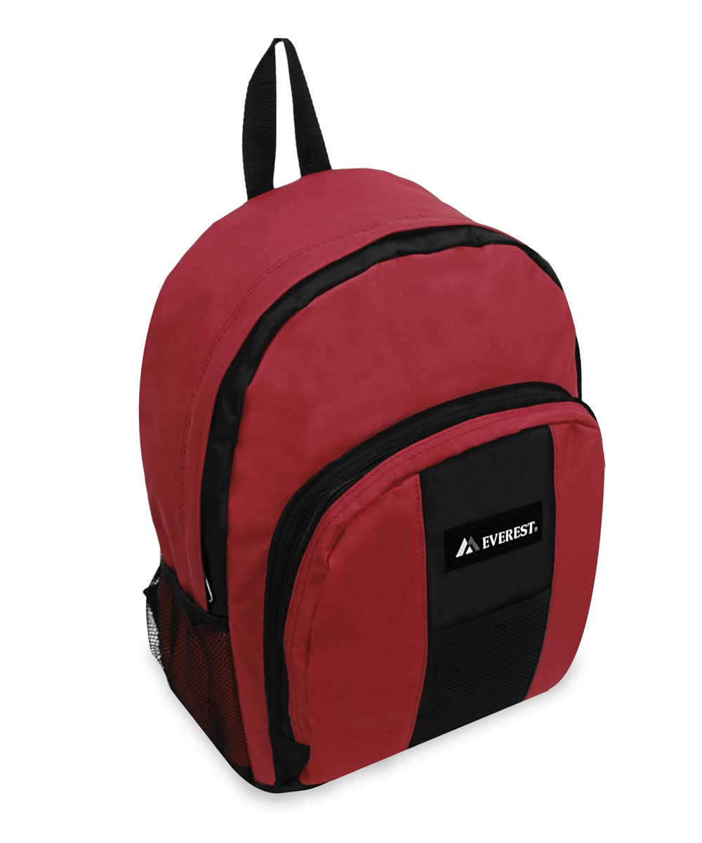 Everest Backpack with Front and Side Pockets, Burgundy/Black, One Size