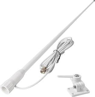 TWAYRDIO Marine VHF Antenna, 3.6ft White Fiberglass Waterproof Boat Antenna w/23ft RG58 Coaxial Cable PL-259 Connector and Adjustable Ratchet Fixed Mount
