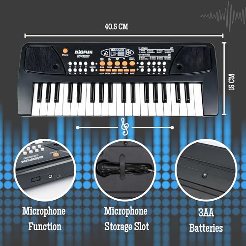 Image of Electronic Keyboard with Mic for Kids & Beginners | Portable 37-Key Starter Piano | Black Piano for Kids & adults | The Perfect Musical Instrument for Kids to Learn & Play.
