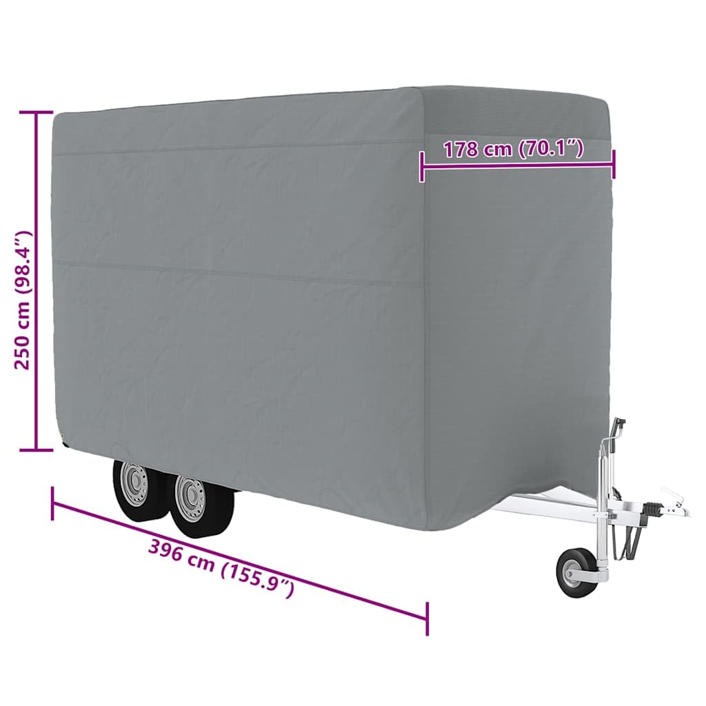 Funda para remolque de caballos, gris, 396 x 178 x 250 cm, tela no tejida, resistente a la intemperie, resistente al viento, resistente a los rayos UV, con cremallera y bolsa de almacenamiento