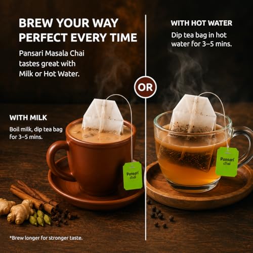 Image of Pansari Masala Chai - 25 Premium Tea Bags | Aromatic Blend of Black Tea & Indian Spices | Cinnamon, Cardamom, Clove & Ginger | Refreshing & Immunity-Boosting Spiced Tea