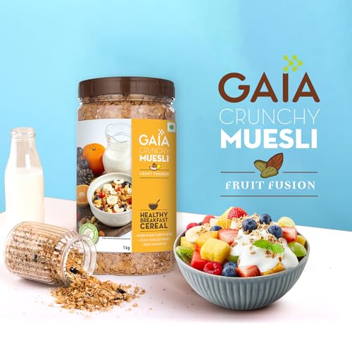 Image of Gaia Crunchy Muesli - Fruit Fusion, 1kg | High-Fiber, Multigrain Breakfast Cereal | Enriched with Real Dried Fruits | Source of Protein, Iron & Antioxidants | Ideal for Weight Watchers & Healthy Lifestyle