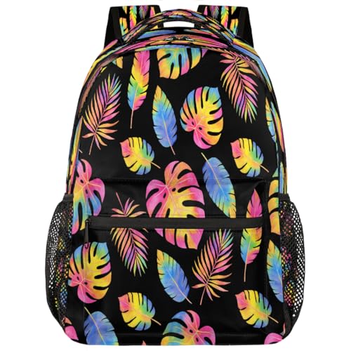Mochila de viaje juvenil con hojas tropicales abstractas para universidad y escapadas