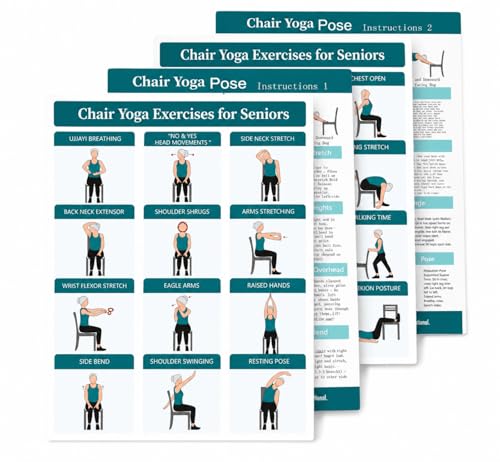 ZAKVOP Chair Yoga Exercises Poster Set of 4 for Seniors,