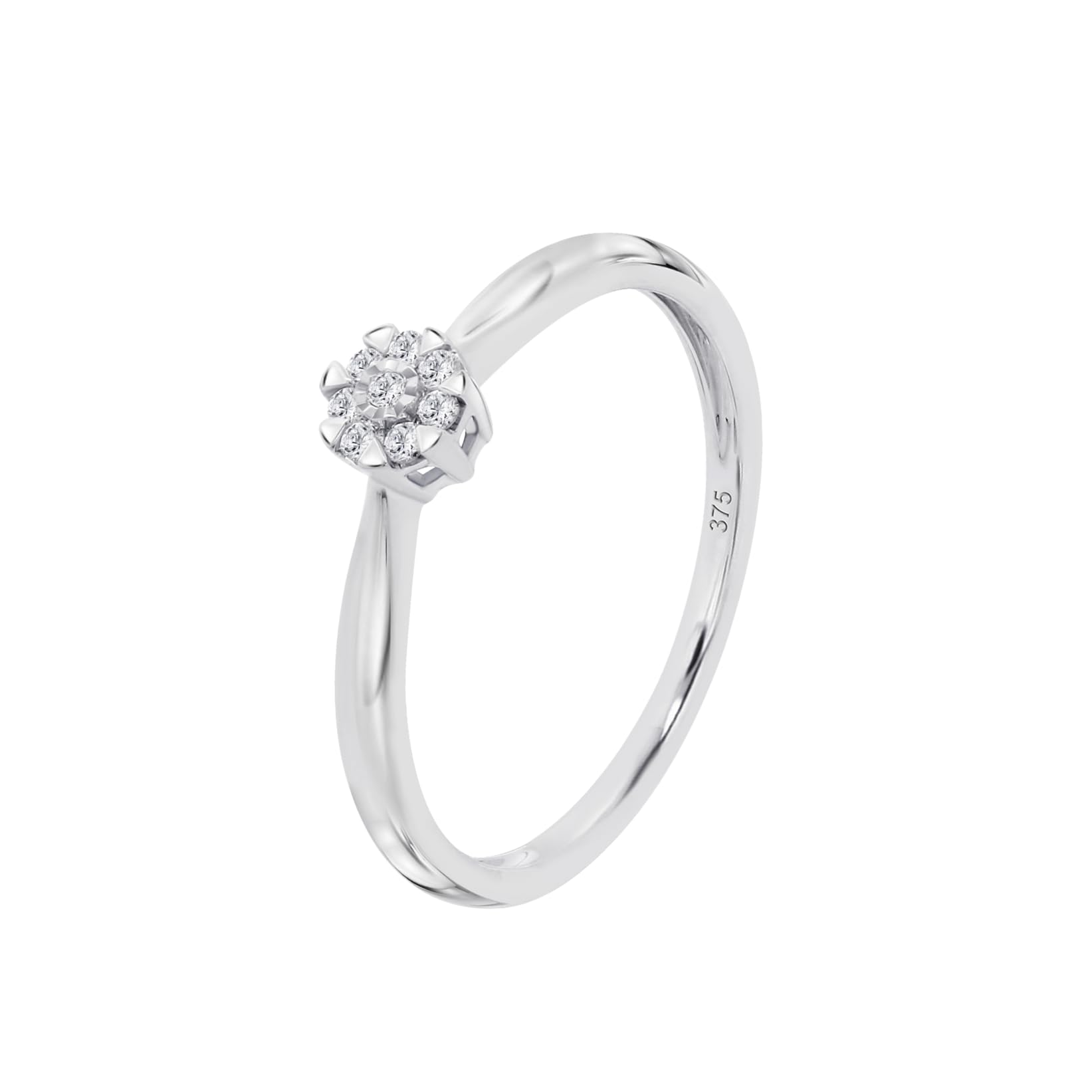 Time RoaD Anillo Mujer Solitario de Diamante Oro Blanco 9K de 375 ml - Diseño Ergonómico y Ajuste Perfecto - Ideal para Compromiso - Pedida - Alianza - Promesa - Anillos Mujer