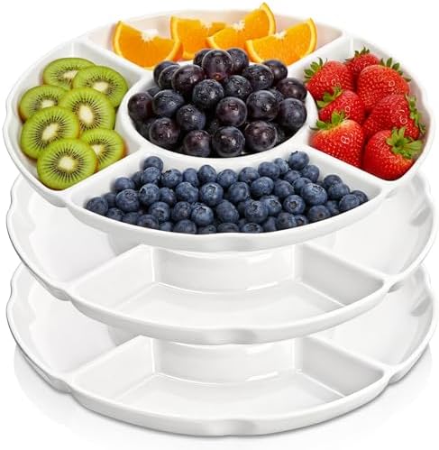 Pumtus 3 Pack Chip and Dip Serving Tray, Melamine Divided Serving Plate, 13" Decorative Sectional Platter, 5-Compartment Stoneware Appetizer Fruit Dish for Nuts, Veggie, Snack, Entertain, Party