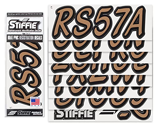 Image of STIFFIE Whipline Solid Metallic Copper /Black 3 inch Alpha-Numeric Registration Identification Numbers Stickers Decals for Boats & Personal Watercraft