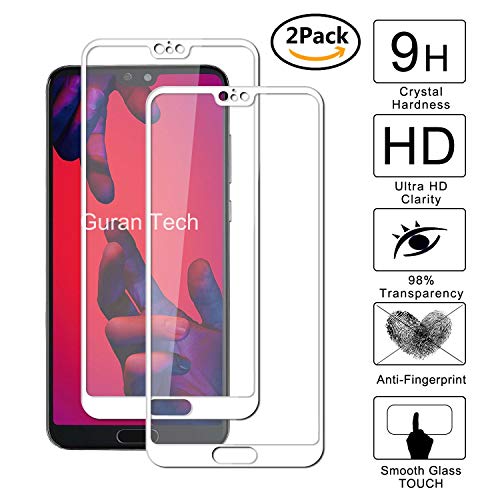 Guran 2 Paquete Protector de Pantalla para Huawei P20 Pro Full Coverage Vidrio Cristal Templado 100 Cobertura Completa Film Blanco